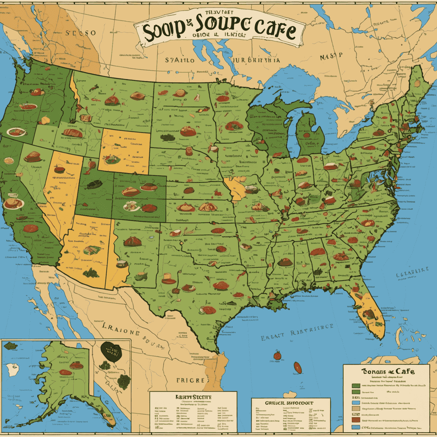 A map showing the locations of our soup cafe restaurants across the United States