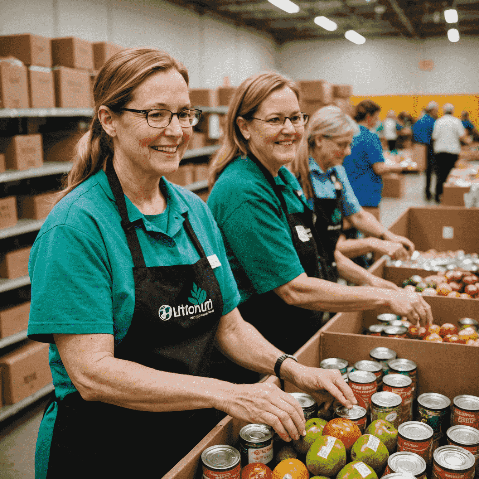 Photos of our staff volunteering at local food banks, participating in community events, and presenting donations to charitable organizations.